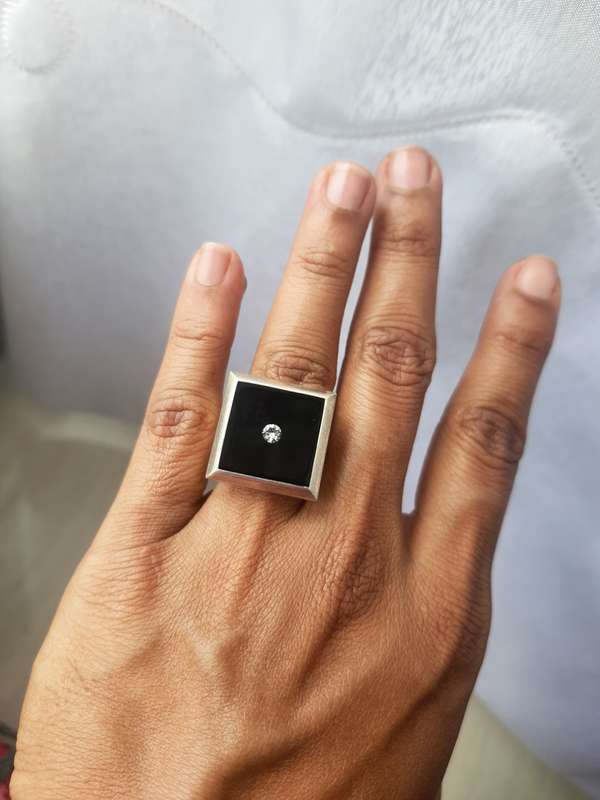 Sterling Silver Onyx diamond ring