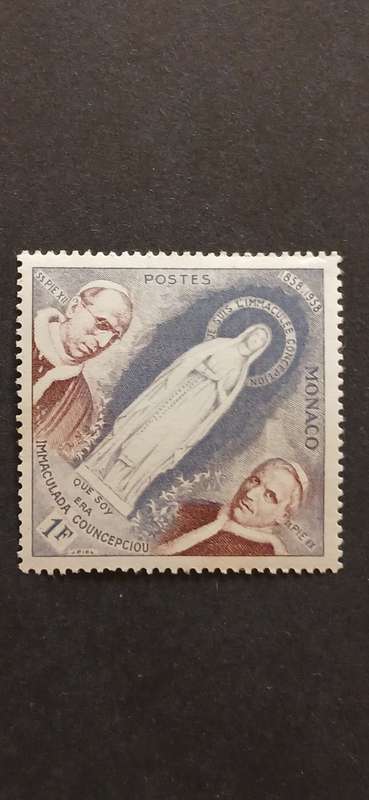 MONACO 1958 100TH ANNIV OF APPARITION OF VIRGIN MARY AT LOURDES