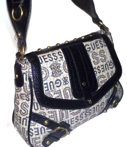GUESS Handbag White, Black & Shimmery Silver