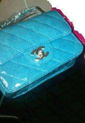 CHANEL Classic Quilted Flap Bag with Chain: Color - Patent Blue.