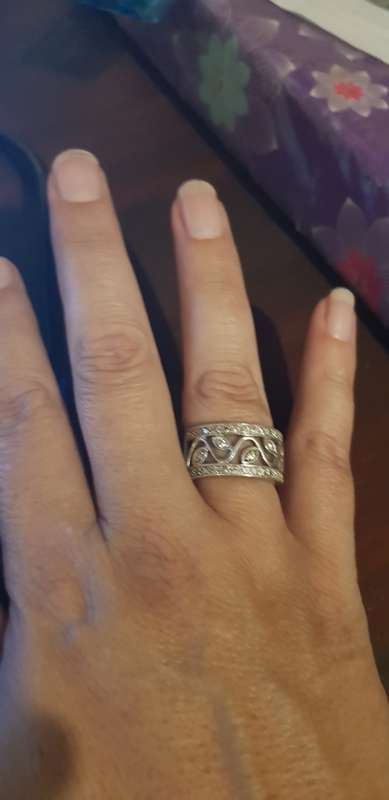 BEAUTIFUL CHUNKY STERLING SILVER FILIGREE RING SET WITH 19 GENUINE DIAMONDS