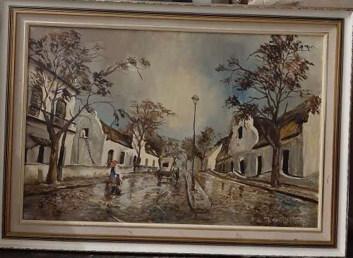 REALLY BEAUTIFUL AND VERY LARGE FRAMED JL VAN RENSBURG OIL PAINTING STREET SCENE