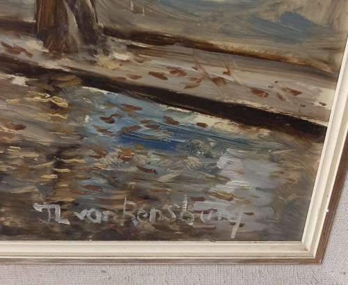 REALLY BEAUTIFUL AND VERY LARGE FRAMED JL VAN RENSBURG OIL PAINTING STREET SCENE