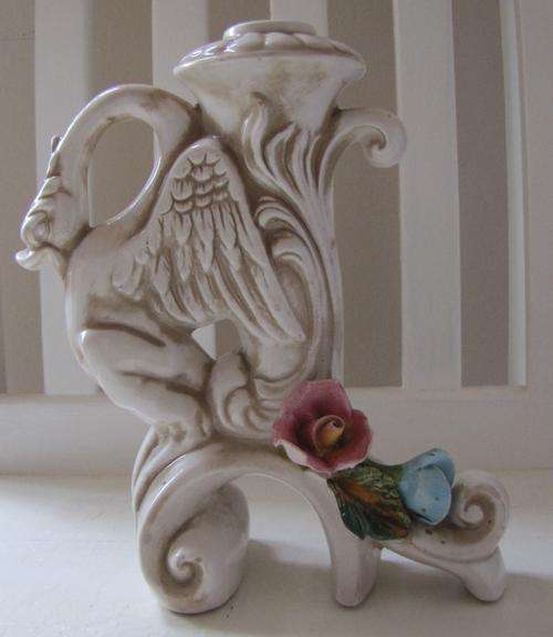 ORNATE CAPODIMONTE DRAGON CANDLE HOLDER