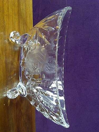 MAGNIFICENT!! Boat-Shaped Cut Glass Bowl with Rose Pattern