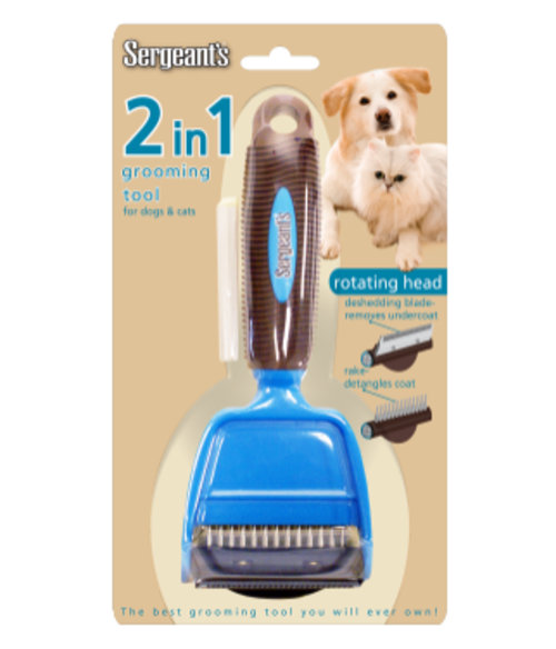 LIMITED TIME OFFER!! Sergeant's 2-in-1 Grooming Tool Brush - Deshedding and Dog Rake - for Dogs