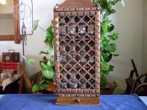 WOW Wooden spice cupboard/rack with complete set of 12 bottles, non missing