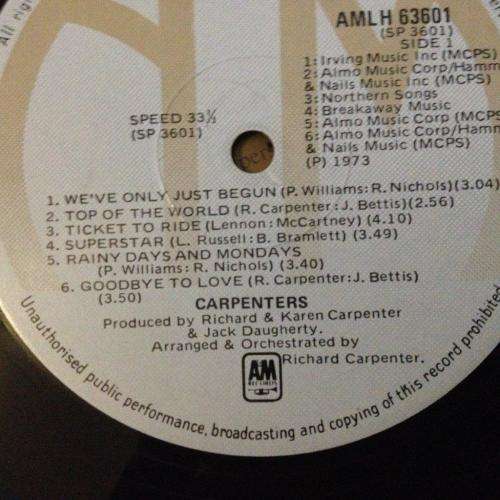 LP - The Carpenters The Singles 1969-1973 Incl lyric book