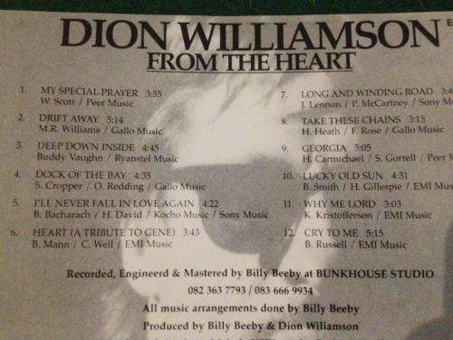 CD - Dion Williamson  From The Heart (signed)