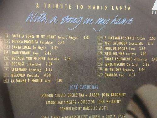 CD - Jose` Carreras - With A Song In My Heart - Atribute to Mario Lanza