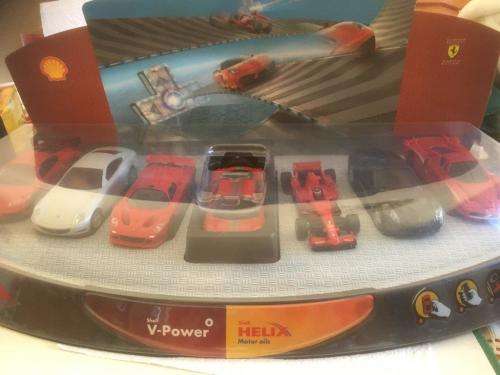 Set of 7 Shell V-Power Ferrari's on Display 1:38 Scale