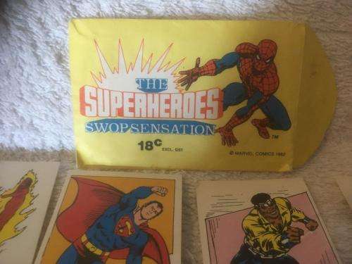 Very Scarce 7 x The SuperHeroes Swop Sensation - Marvel Comics 1982 in original packet