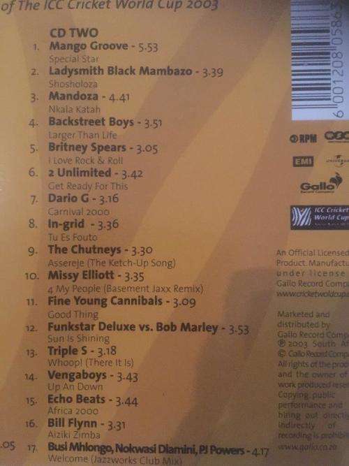CD - The Ultimate Cricket Party - Official Souvenir Albm of The ICC CWC 2003 (2cd) (new sealed)