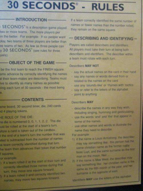 30 Seconds - Calco Games 1998 - The Quick Thinking fast Talking Game
