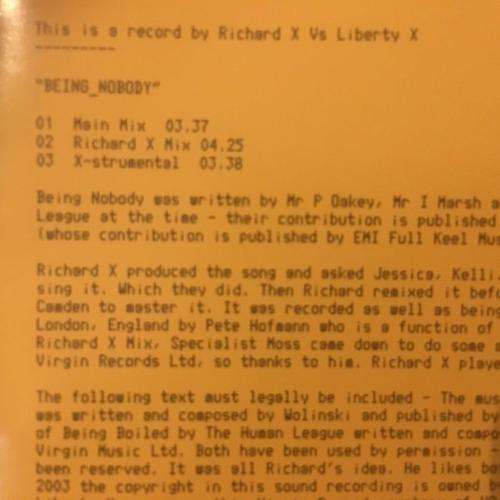 CD - Richard X vs Liberty X - Being Nobody (Single)