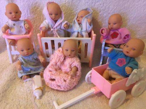 Family of 7 Babies + Accessories SIMULAR to ZAPF Creations Baby Born Mini World Dolls