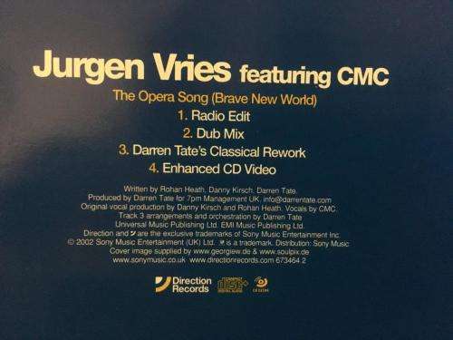 CD - Jurgen Vries featuring CMC - The Opera Song (Brave New World) (Single)