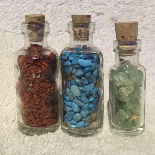 Set of 3 Crystals / Semi precious stones in small bottles