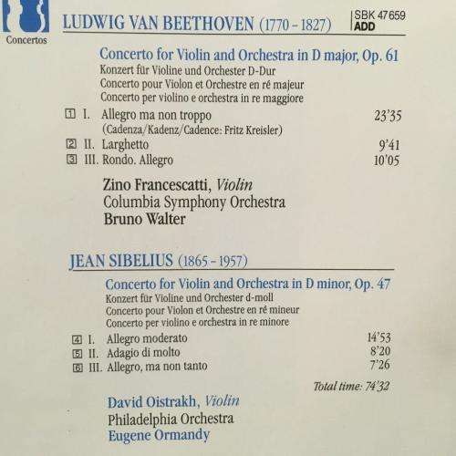 CD - Beethoven / Sibelius - Violin Concertos  Francescatti Oistrakh