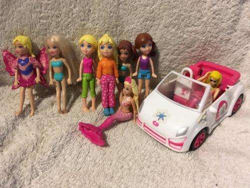 Job Lot of 7 Polly Pocket Dolls + Car - Mattel