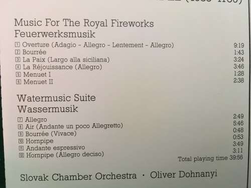 CD - Handel - Music From The Royal Fireworks -- Watermusic Suite