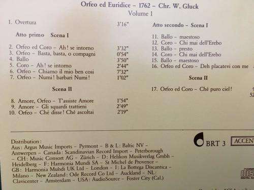 CD - Orfeo ed Euridice - Gluck Vol.1