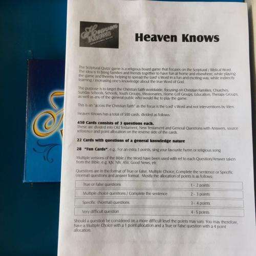 Heaven Knows Scripture Quiz Board Game 1Cor. 10:31 (New Sealed)