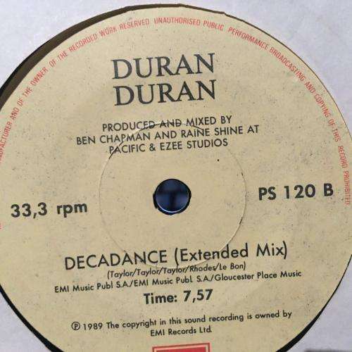 Seven Single - Duran Duran - Burning The Ground / Decadance (Extended Mix) (SA Pressing)