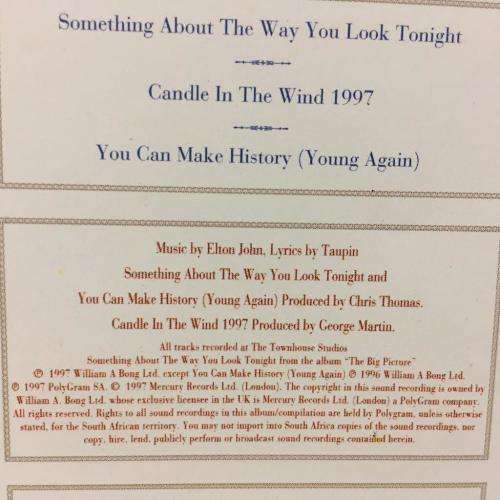 CD - Elton John - Candle In the Wind 1997 (single) In Loving Memory of Diana Princess of Wales