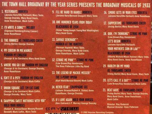 CD - The Broadway Musicals of 1933