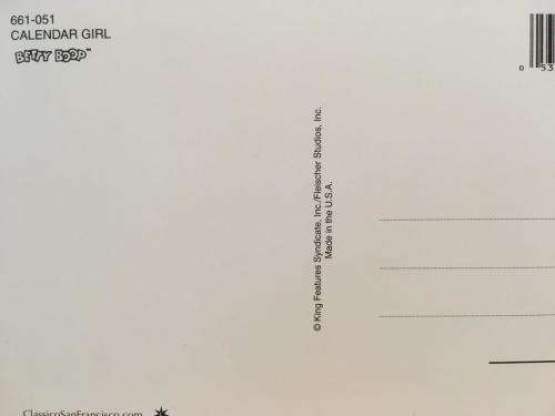 Post Card - Betty Boop Calendar Girl  - Made In U.S.A. (N.O.S)