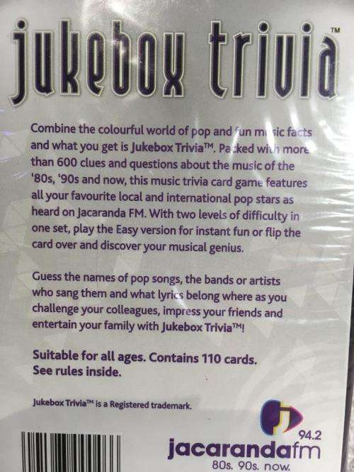Jukebox Trivia - 80`s 90`s Now `The Music Trivia Card Game` (New Sealed)