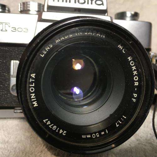Vintage Minolta SRT303 c/w 50mm Lense + Bushnell Automatic 1:3,5 1=200mm Lense