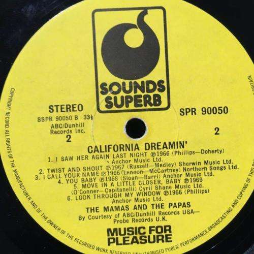 LP - Mamas & The Papas - California Dreamin` Best of (SPR 90050)