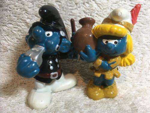 Vintage Peyo Smurfs  x 2 1970's - 1980's (Old Toy Shop Find)