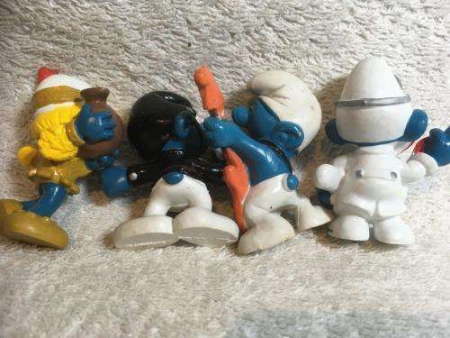Vintage Peyo Smurfs  x 4 set 1 1970's - 1980's (Old Toy Shop Find)