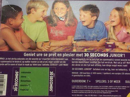 Junior 30 Seconds  Afrikaans - Calco Games 2008 - The Quick Thinking fast Talking Game (NEW SEALED)