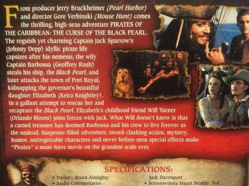 DVD - Pirates of The Caribbean On Stranger The Curse of the Black Pearl