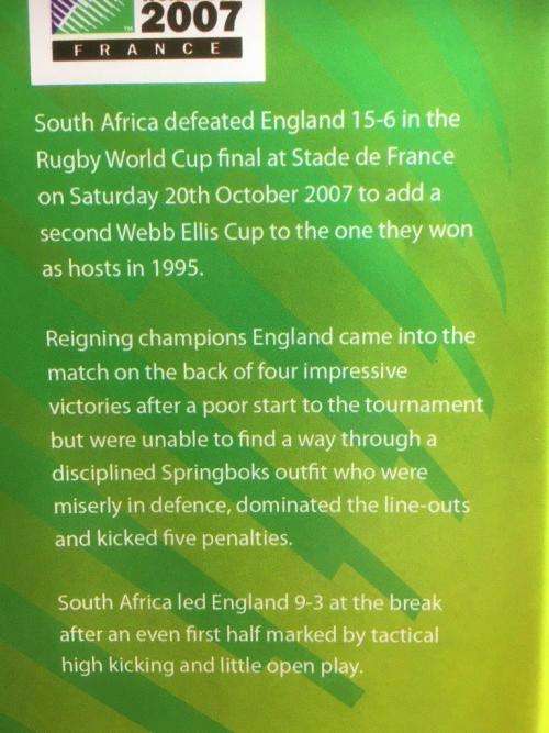 DVD - Rugby World CUp 2007 England V South Africa The Final