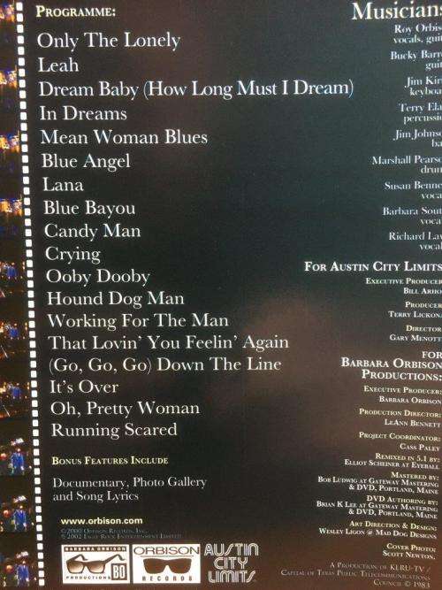 DVD - Roy Orbison Live at Austin City Limits August 5 1982