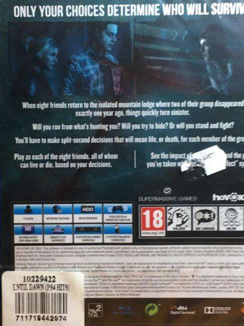 PS4 - Until Dawn Extended Edition (New Sealed)