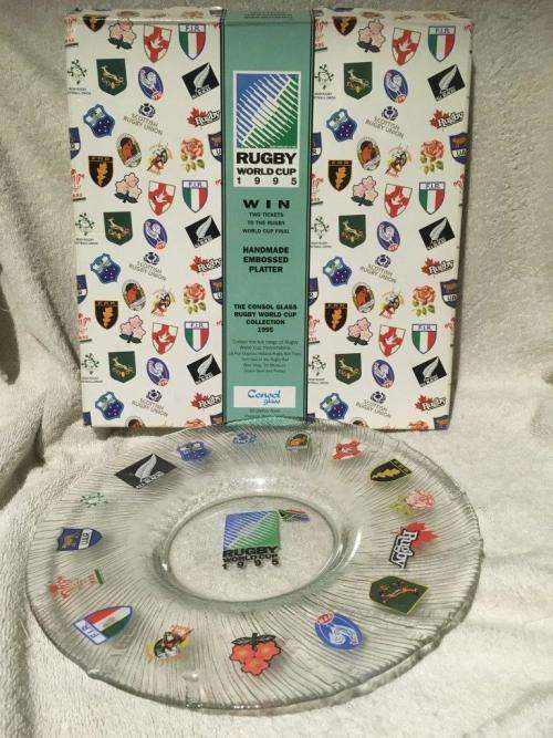 Rugby World Cup 1995 Console Glass Hand Made Serving Platter