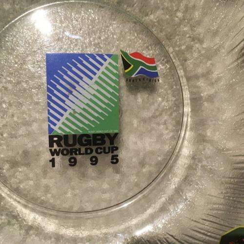 Rugby World Cup 1995 Console Glass Hand Made Serving Platter