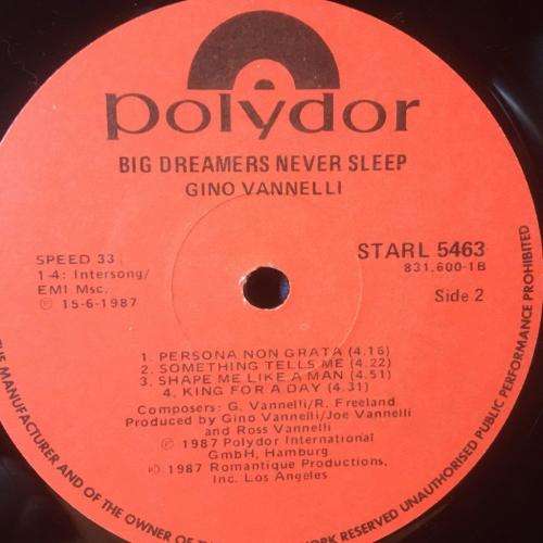 LP - Gino Vannelli - Big Dreamers Never Sleep (STARL 5463)