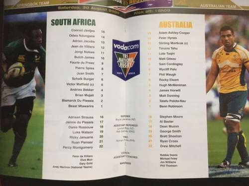 The Official Springbok Test Match Programme SA Vs Australia 2008 c/w Ticket stub