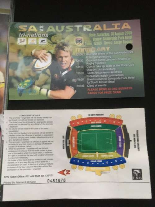 The Official Springbok Test Match Programme SA Vs Australia 2008 c/w Ticket stub