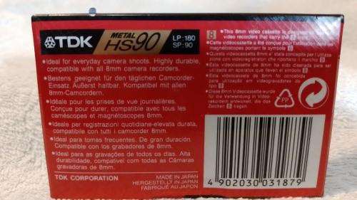 TDK 8mm Video Cassette Metal HS90 Pal Secam (New Sealed) (NOS)