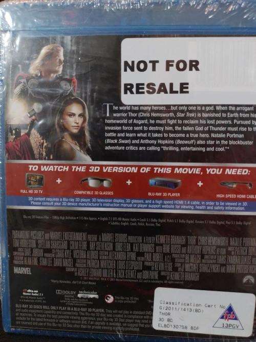 Blu-ray3D - Thor Limited 3D Edition (New Sealed)