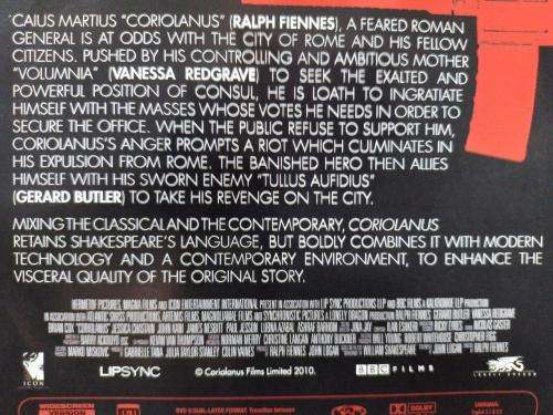 DVD - Coriolanus - Fiennes , Butler