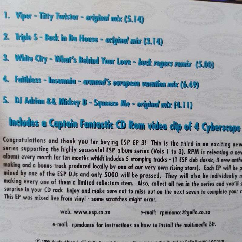 CD - E.S.P for Superior Raving - EP Three Limited Edition (No 957)